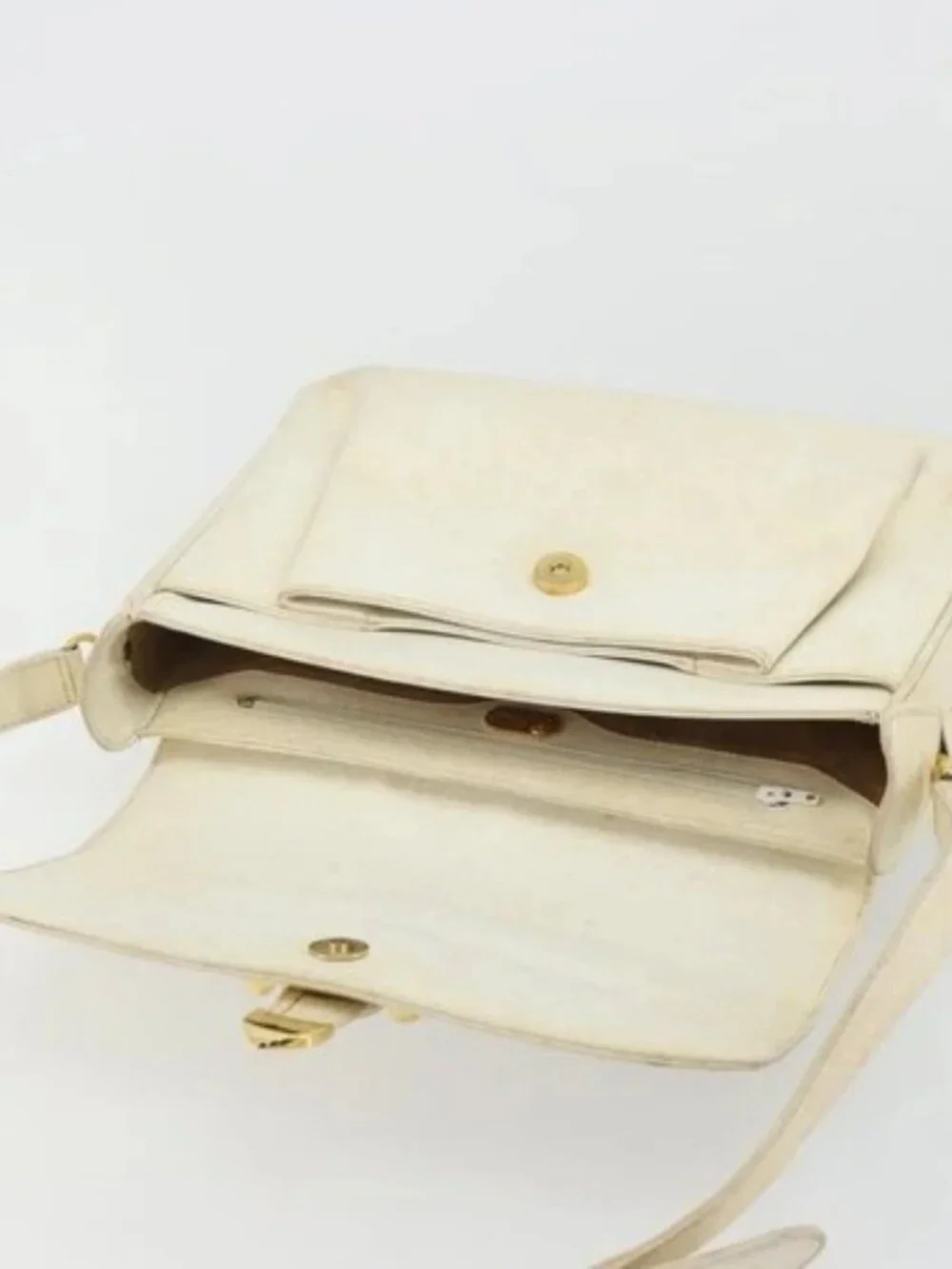 GUCCI Shoulder Bag Leather White Gold Auth BAZ692